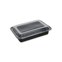 GEN Microwavable Food Container with Lid, Rectangular, 38 oz, 8.81 x 6.02 x 2.48, Black/Clear, Plastic, 150/Carton