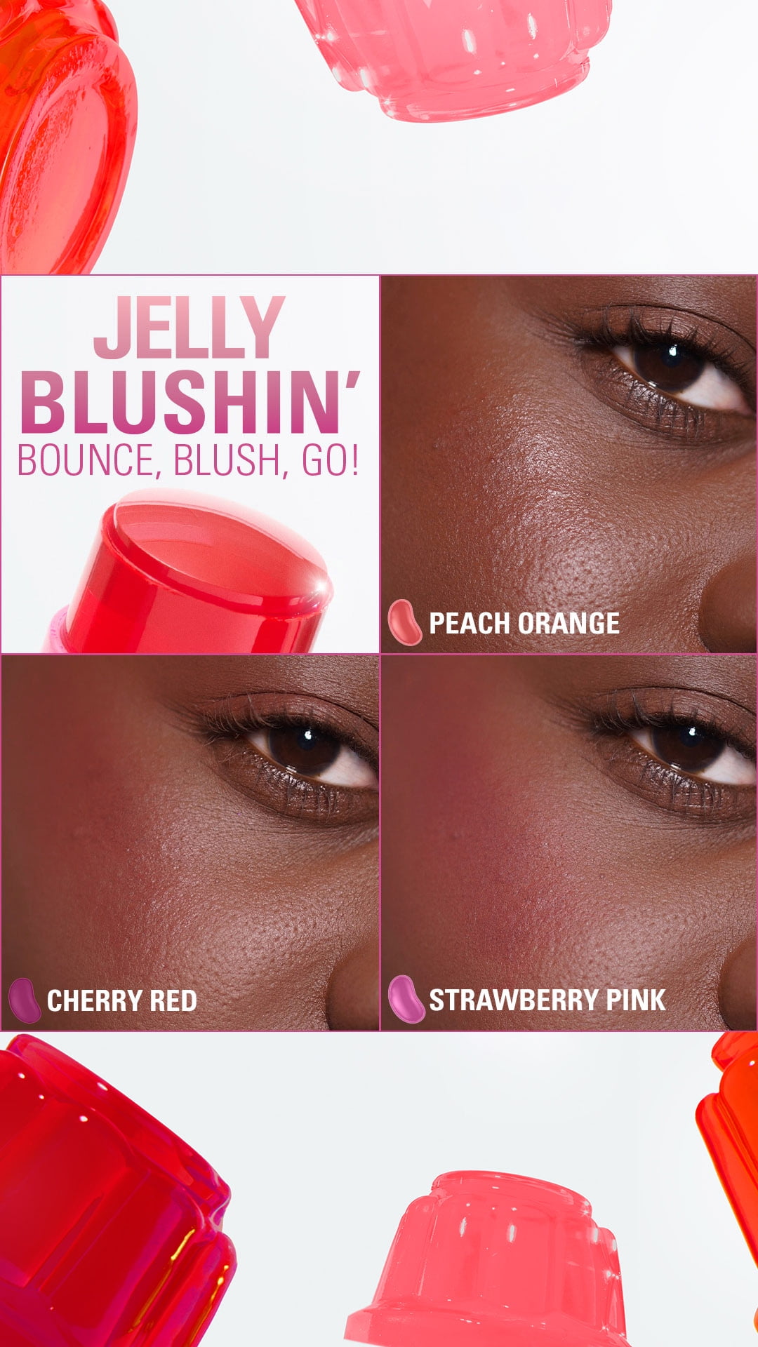 Revolution Jelly Blush Stick, Sheer Finish, Long-Lasting, Buildable Color, Peach Orange