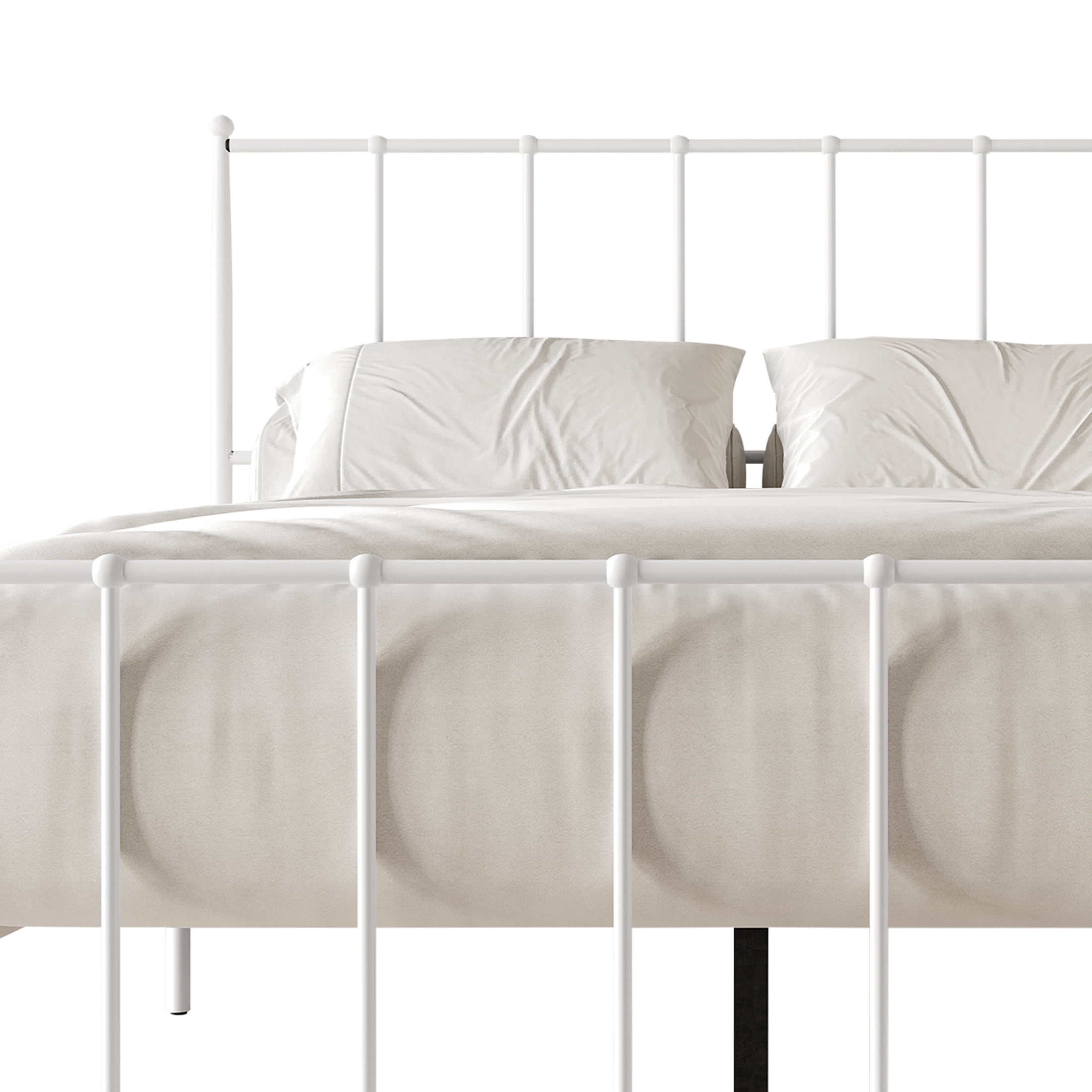 Castle Place Metal Platform Bed, King, White, Classic