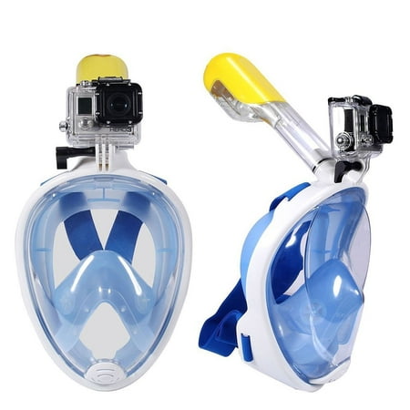 Full Face Snorkel Mask, EpicGadget(TM) 180° GoPro Compatible Snorkel Mask with anti-leak anti-fog snorkeling Design For Snorkeling, Surface Swimming (Blue) (Best Gopro For Snorkeling)