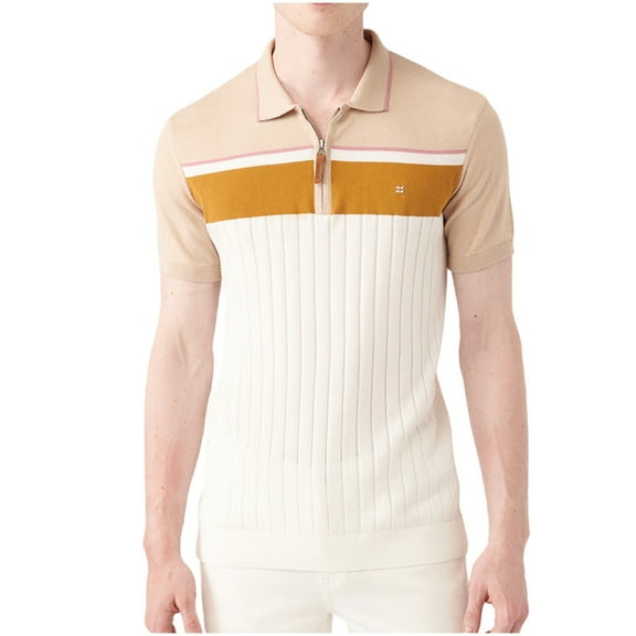 Avva Men's Slim Fit, Polo Collar, Short Sleeve, Sweater-Knitwear T-Shirt, Small, Beige