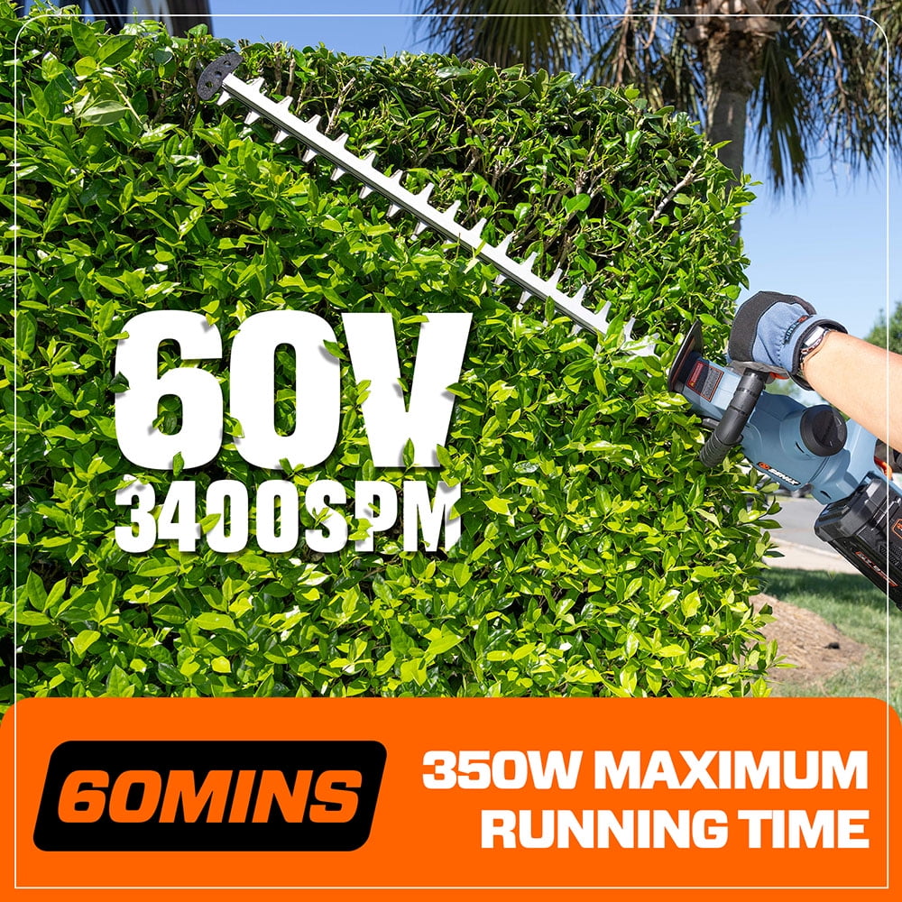 SENIX X6 60 Volt Max* 26-inch Cordless Brushless Hedge Trimmer with 3Ah Battery & Charger Included, Rotating Head, Dual-Action Blades, 1-1/4" Cutting Capacity HTX6-M1