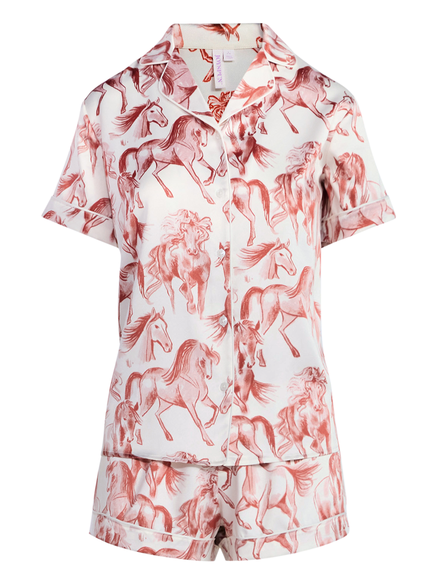 Joyspun Women’s Stretch Satin Short Sleeve Top and Shorts Pajama Set, Sizes XS-3X