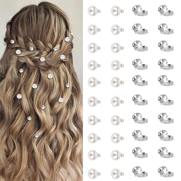 40 Pcs Mini Rhinestone Hair Clips Tiny Pearl Hair Clips Decorative Hair Clips Sparkly Crystal Hair Pins Silver White Hair Clips Wedding Bridal Hair Accessories for Girls Women