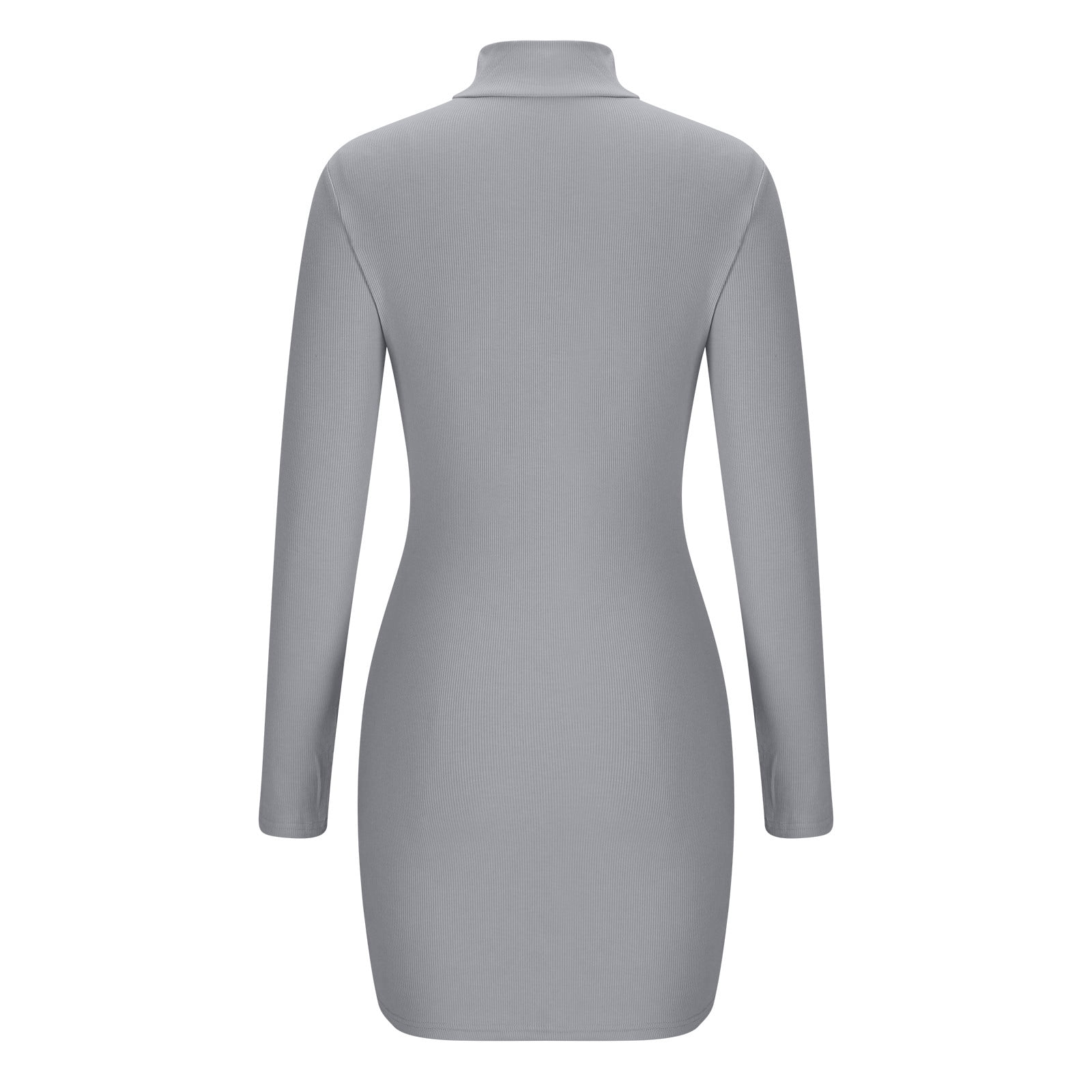 Lovskoo 2024 Women Mock Neck Ribbed Bodycon Dress Long Sleeve Mini Pencil Dresses Gray