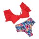 thumbnail image 2 of Traje de baño de bikini para mujer con estampado de flores, correas anchas, corte bajo, traje de baño de 2 piezas para verano, rojo M, 2 of 5