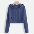 thumbnail image 6 of Puliio Womens Cropped Full Zip Hoodies Casual Long Sleeve Hooded Sweatshirts with Side Pockets, 6 of 6