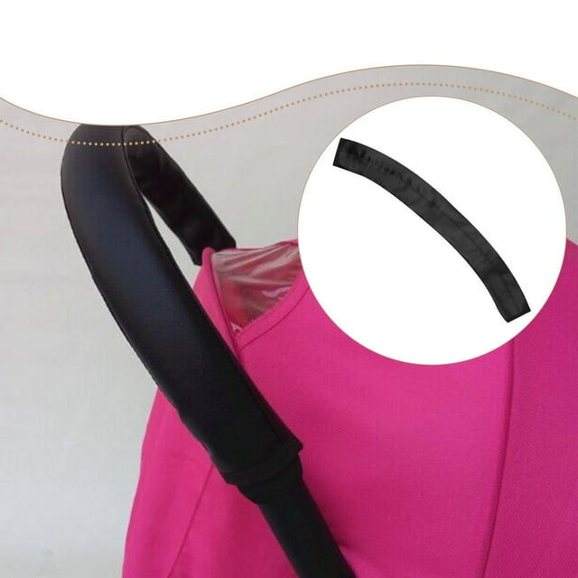 Funda universal para manillar de cochecito de PU, protector de reposabrazos, 21 x 2,5 pulgadas, fácil de limpiar, agarre antideslizante, lavable a Negro