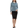 thumbnail image 2 of INSPIRE CHIC Women's Peter Pan Collar Button Decor Peplum Blazer L Grey Blue, 2 of 7