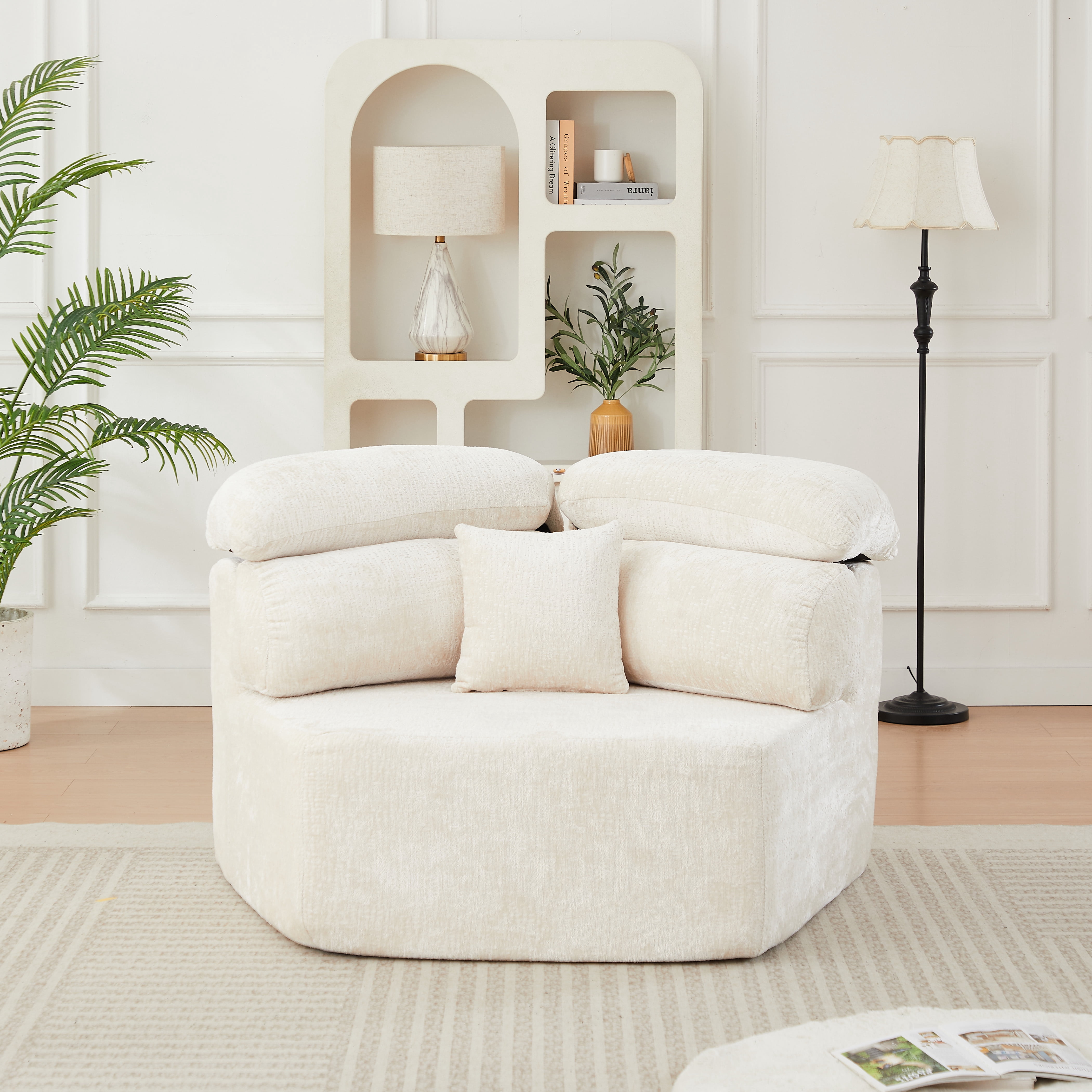 Leumius 53" Single Sofa,Oversized Modular Sofa Lounge Chair with Stylish Envelop Sesign Pillow,Pentagonal Sofa Boneless Couch for Living Room,Beige Chenille