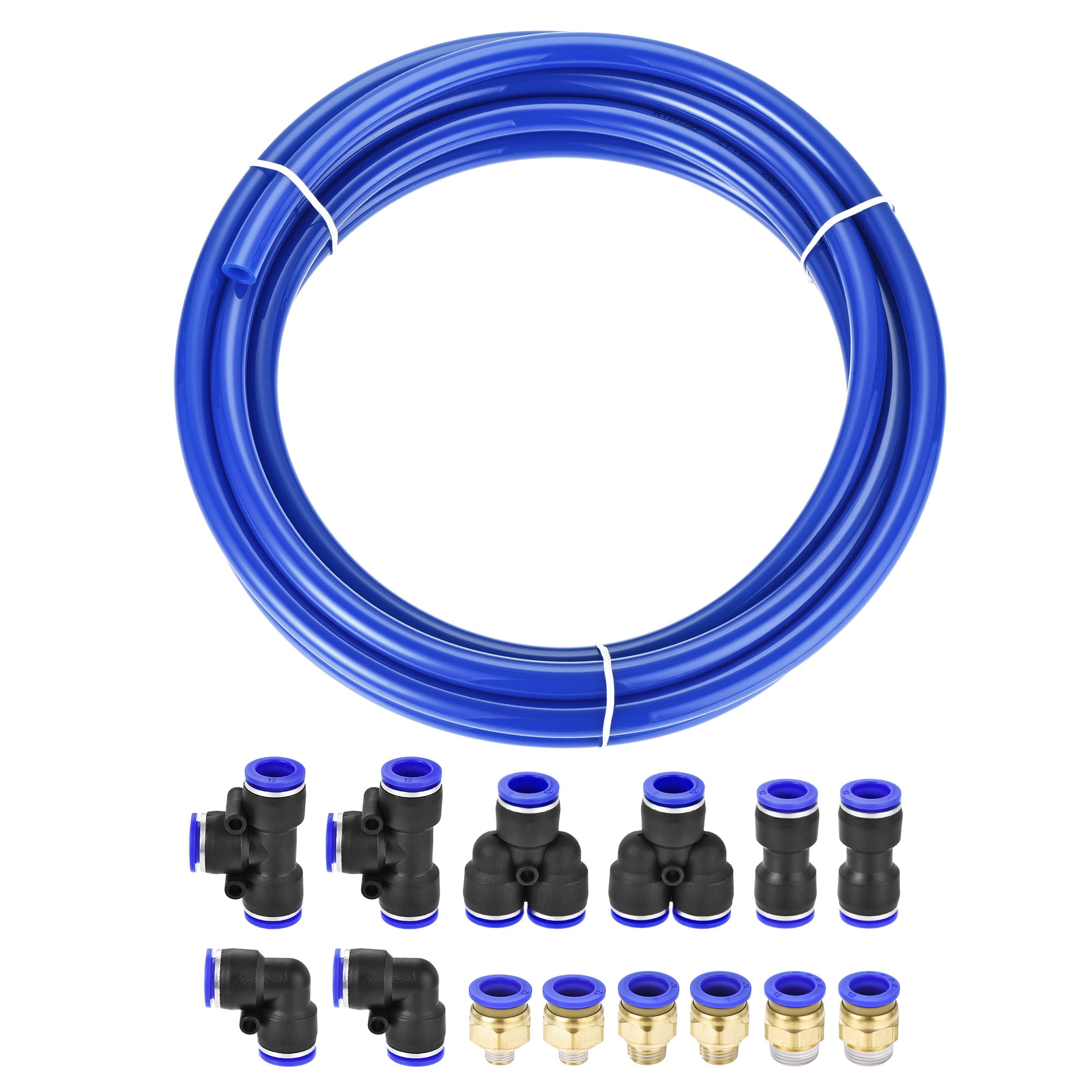Pneumatic 8mm OD PU Air Hose Tubing Kit 5M Blue with Push to Connect Fittings 