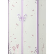 JERFIT Priya II Wardrobe with Butterfly Design, Freestanding Closet with Hanging Rod and Shelves, White and Purple Faux Leather Storage Cabinet