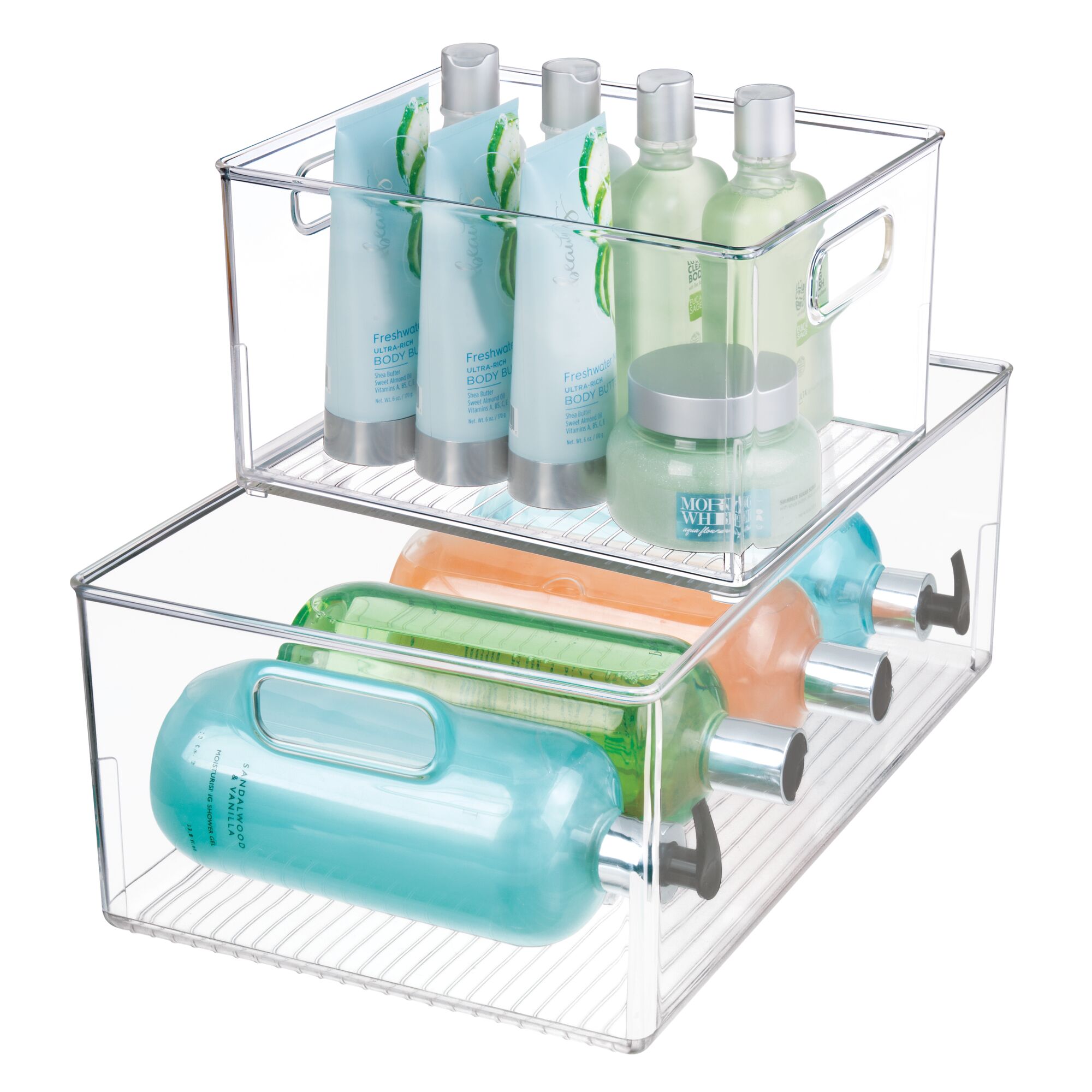 iDesign Plastic Cabinet Organizing Bin with Handles, Large, Clear