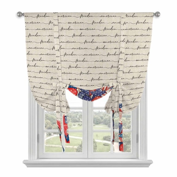 4th of July Balloon Curtains 63 Inch Length for Living Room/Bedroom, Independence Day Farmhouse Stars Red Blue Rod Pocket Privacy Door Curtains Decorative Tie Up Shade for Window 52"x63"