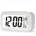 thumbnail image 2 of Reloj despertador digital de escritorio con retroiluminación LED, función de repetición, temperatura, calendario, pantalla, batería local, color blanco, 2 of 5