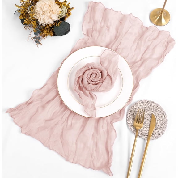 Wrinkled Dinner Napkins Gauze Cheesecloth Napkins 20 x 20 Inch Rustic Boho Table Napkins Decorative for Weddings Parties Event Home Table(Pink,12PCS)