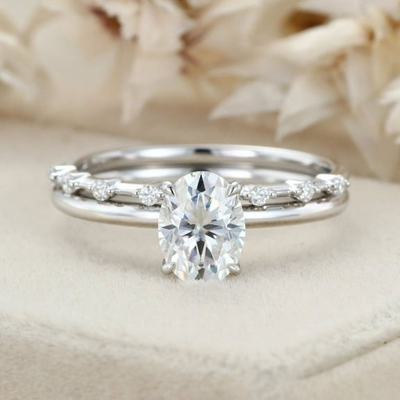 Eclet Jewels Engagement Ring Set - 1.9 Ct Oval Cut Diamond Ring - 14K White Gold Plated Ring - Wedding Solitaire Ring With Matching Band - Fabulous Two Ring for Women's - Causal Office Wear Ring