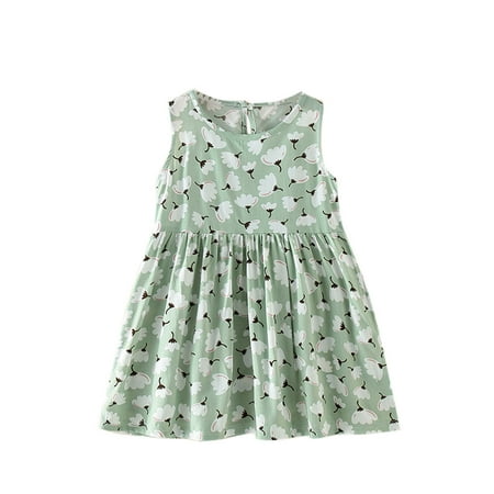 

Little Girls Dresses Toddler Kids Baby Sleeveless Floral Print Princess Dresses