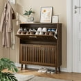 thumbnail image 4 of 23.6" Walnut Shoe Cabinet with 2 Flip Drawers, Mid-Century Modern Storage for Entryway, Hallway or Corridor, 4 of 8