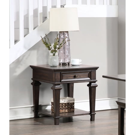Traditional Living Space End Table With -colored Finish And Drawer Style Wood Storage