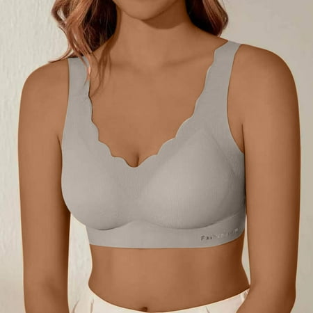 Ndbuld Bras for Women Plus Size Underwear Wavy Comfort T Shirt Wavy Wireless Bras for Women Smoothing V Neck Womens Bras Christmas Gift XL Gray