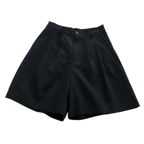 ZyeKqe Womens Cotton Linen Shorts Dressy Casual High Waisted Business Shorts Straight Wide Leg Work Trouser Shorts with Pockets