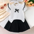 thumbnail image 2 of MEZZALL Girl's Skirt Sets 2 Piece Outfit Spring Summer Clothes Crewneck Short Sleeve Shirt Tops With Bow Ruffle Mini Skirts Set Soft Toddler Wear, 2 of 8