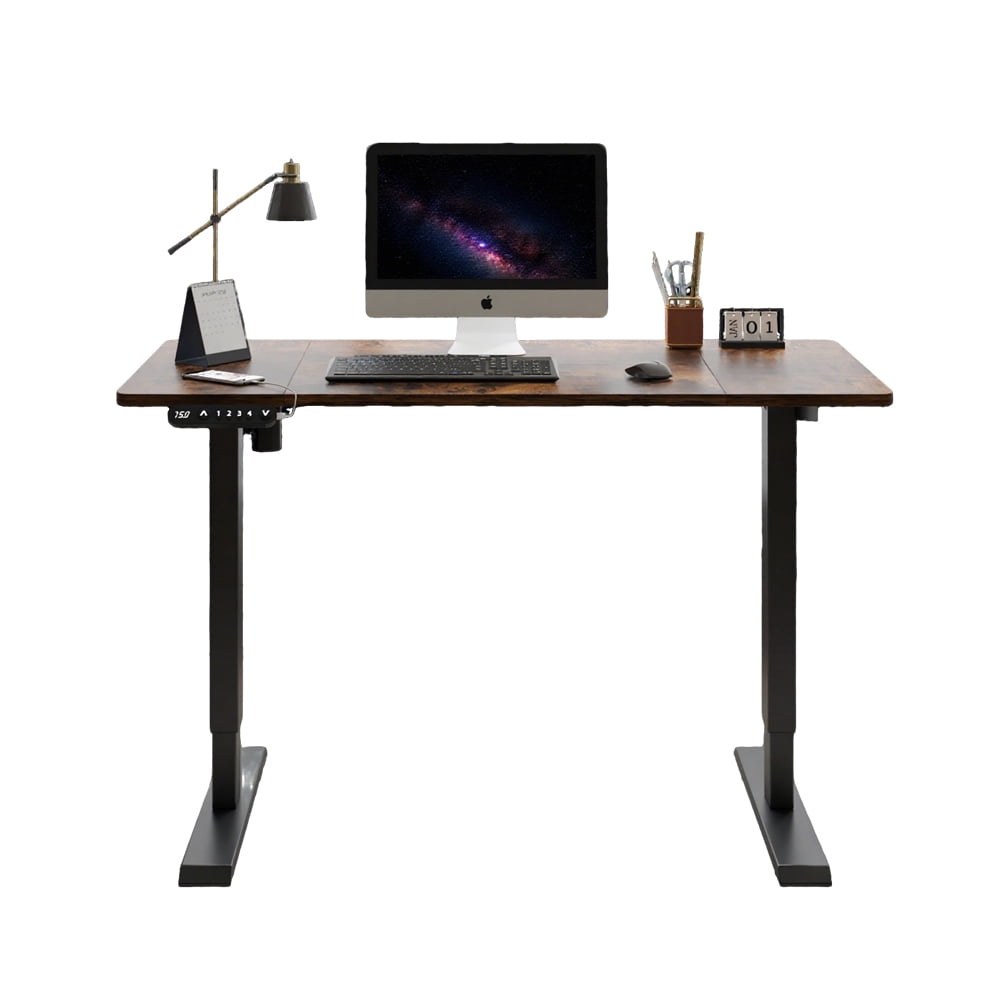 Electric Standing Desk 55x24 Inch, Height Adjustable Sit Stand Desk, Heavy Duty Steel Frame, 4 Memory Presets, Anti-Collision, Home Office Gaming Workstation, Rustic Brown