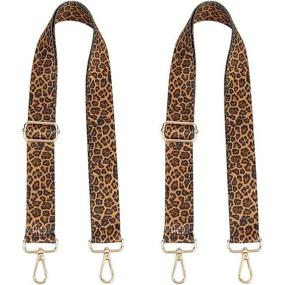 2Pcs Wide Shoulder Strap Purse Straps Replacement Crossbody Saddle Brown Leopard Print with Golden Buckles Bag Strap Adjustable Bag Strap for DIY Women Guitar Purses