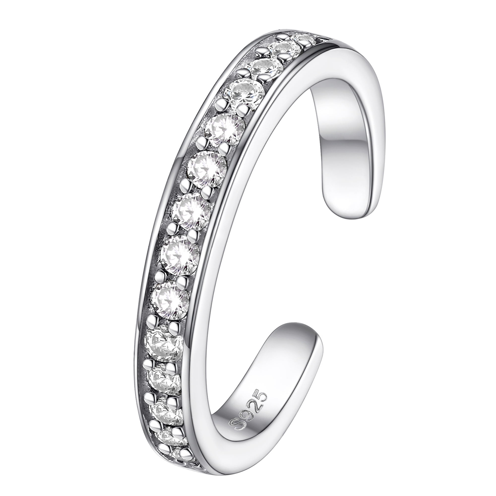 FOCALOOK Toe Ring for Women 925 Sterling Silver Cubic Zirconia Adjustable Open Toe Band Ring Beach Foot Jewelry Gift for Summer Holiday