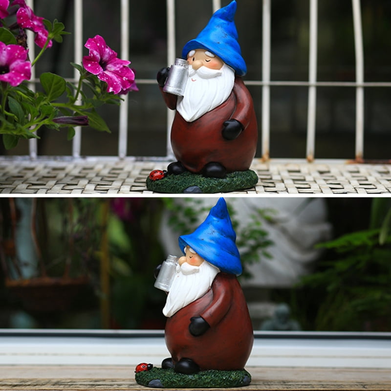 Garden Gnome Statue Holding Telescope Solar Powered Lights Outdoor Figurine Sculpture Lamp Resin Yard Ornaments for Patio Lawn Decoration