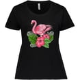 thumbnail image 3 of Inktastic Flamingo with Tropical Flowers Women's Plus Size T-Shirt, 3 of 5