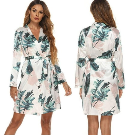 

Newway Women s Silk Kimono Robe Bathrobe for Beach Vacation Bridesmaid Robes Print Satin Sleepwear Nightgown For Women
