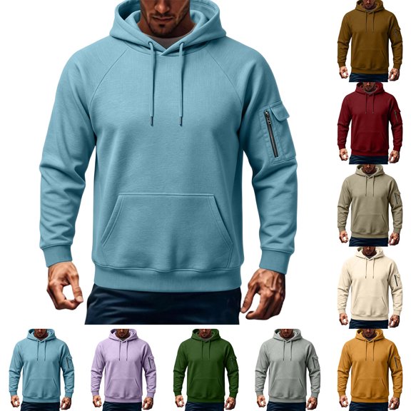 HappyYEE Men’s Fleece Hoodie Loose Drawstring Hooded Sweatshirt with Pockets Fall Long Sleeve Casual Pullover Tops L