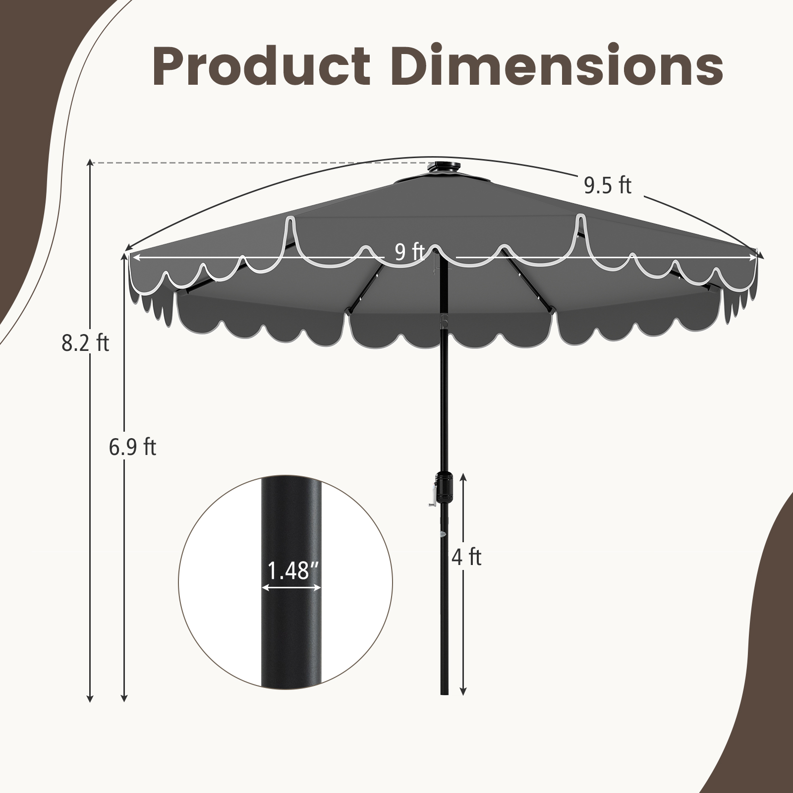 Gymax 9.3 FT Solar Patio Umbrella w/ 32 LED Lights & Tilt Adjustment