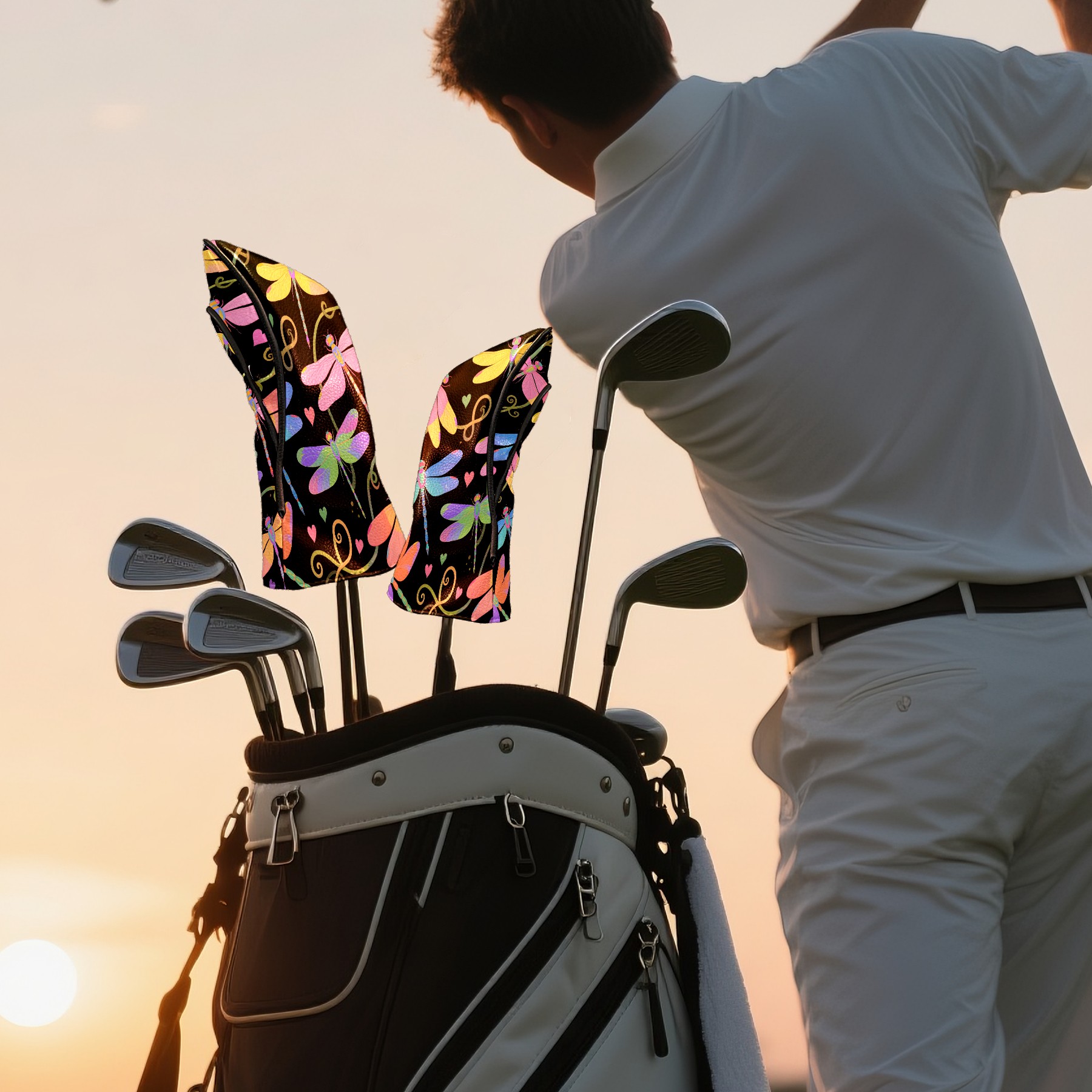Golf Club Covers, Butterfly Premium PU Leather Driver Hybrid Putter Head Covers with Velvet Lining, Waterproof Golf Gifts for Men Women