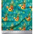 thumbnail image 1 of Soimoi Green Poly Georgette Fabric Triangle & Pine Fruits Printed Fabric 1 Yard 52 Inch Wide, 1 of 5
