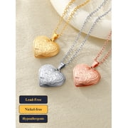 U7 Gold Plated Flower Grain Pendant Heart Locket Necklace for Women Daughter Mothers Day Valentine Personalized Memorial Gift Custom Love Heart Necklaces