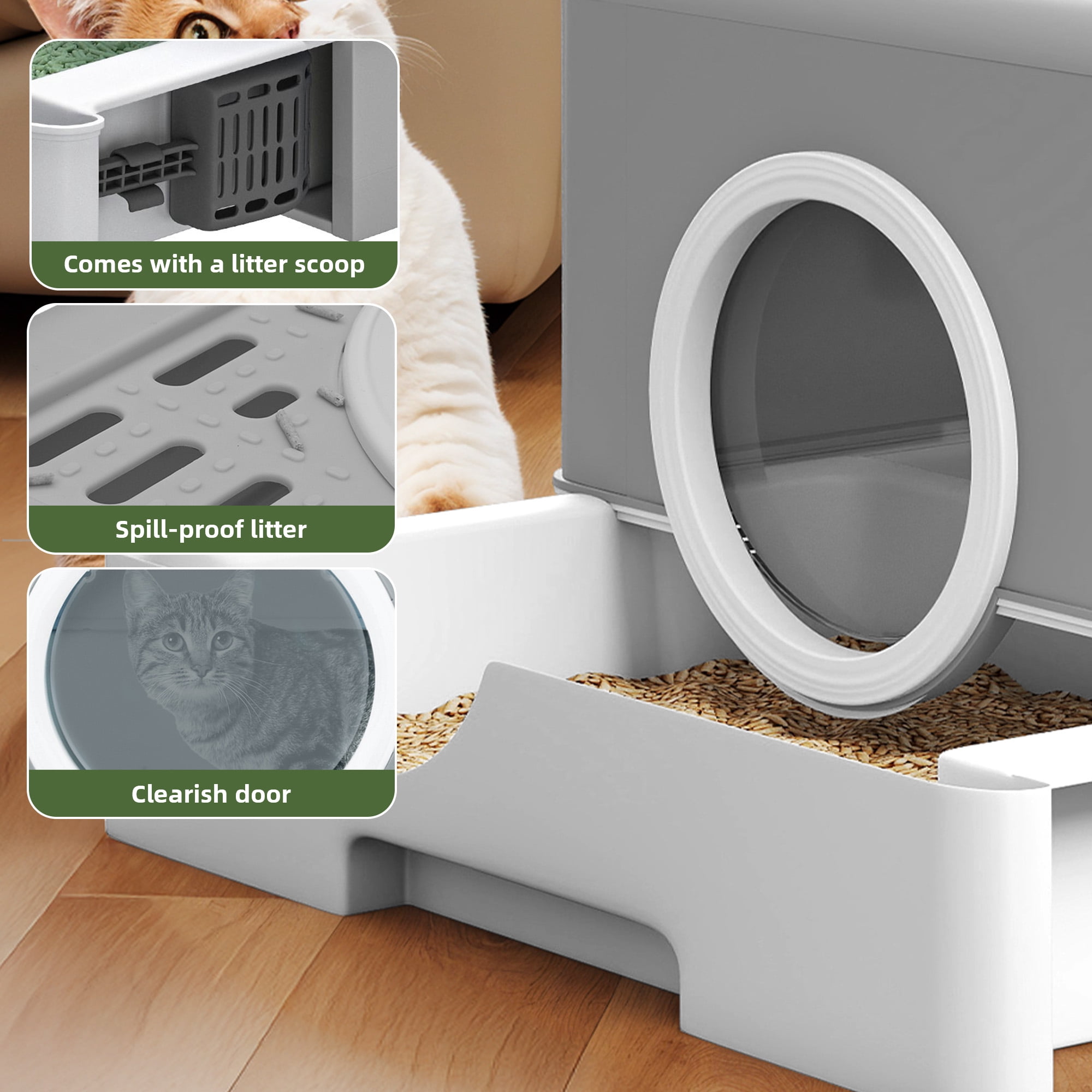Uforic Large Enclosed Cat Litter Box with Lid Drawer Type Easy to Clean,Gray