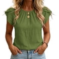 thumbnail image 6 of Women's Linen Tops Ihhxva Crew Neck Short Sleeve 2-in-1 Pleated Stretchable Cotton-Linen Flutter Sleeves Lightweight Casual Tunic Top S-3XL, 6 of 9