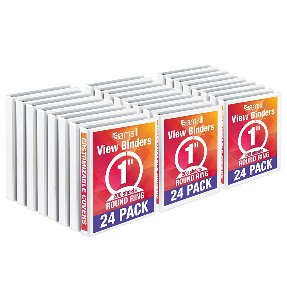 Samsill Economy 3 Ring View Binder 1" Round Ring White Bulk Binder 24