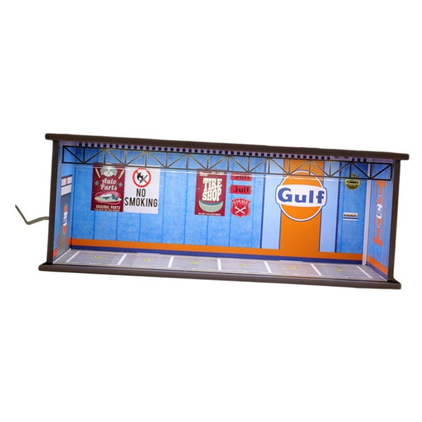 Protección de estacionamiento a escala 1:64, luces LED , escaparate de garaje para vehículos, coleccionables para Mini muñecas con diseño de