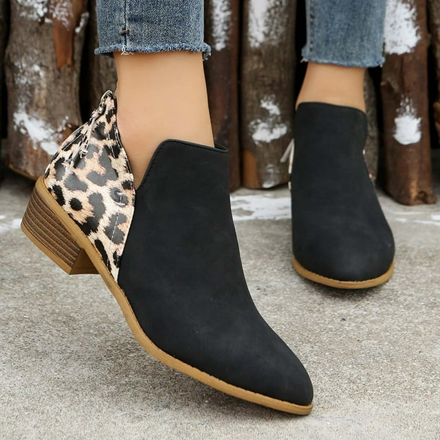LSLJS Bottines à Talon Bas pour Femmes, Grande Taille, Imprimé Léopard, Talon Épais, Espadrilles pour Femmes