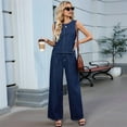 thumbnail image 4 of Women's Two Piece Denim Suits Sleeveless Vest Wide Leg Jeans, 4 of 8