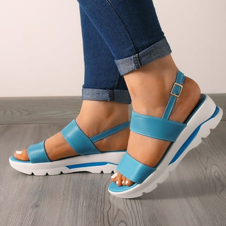 

CAICJ98 Women Shoes Summer Wedge Sandals for Women Bohemia Beach Platform Shoes Comfortable Open Toe Walking Sandal Blue