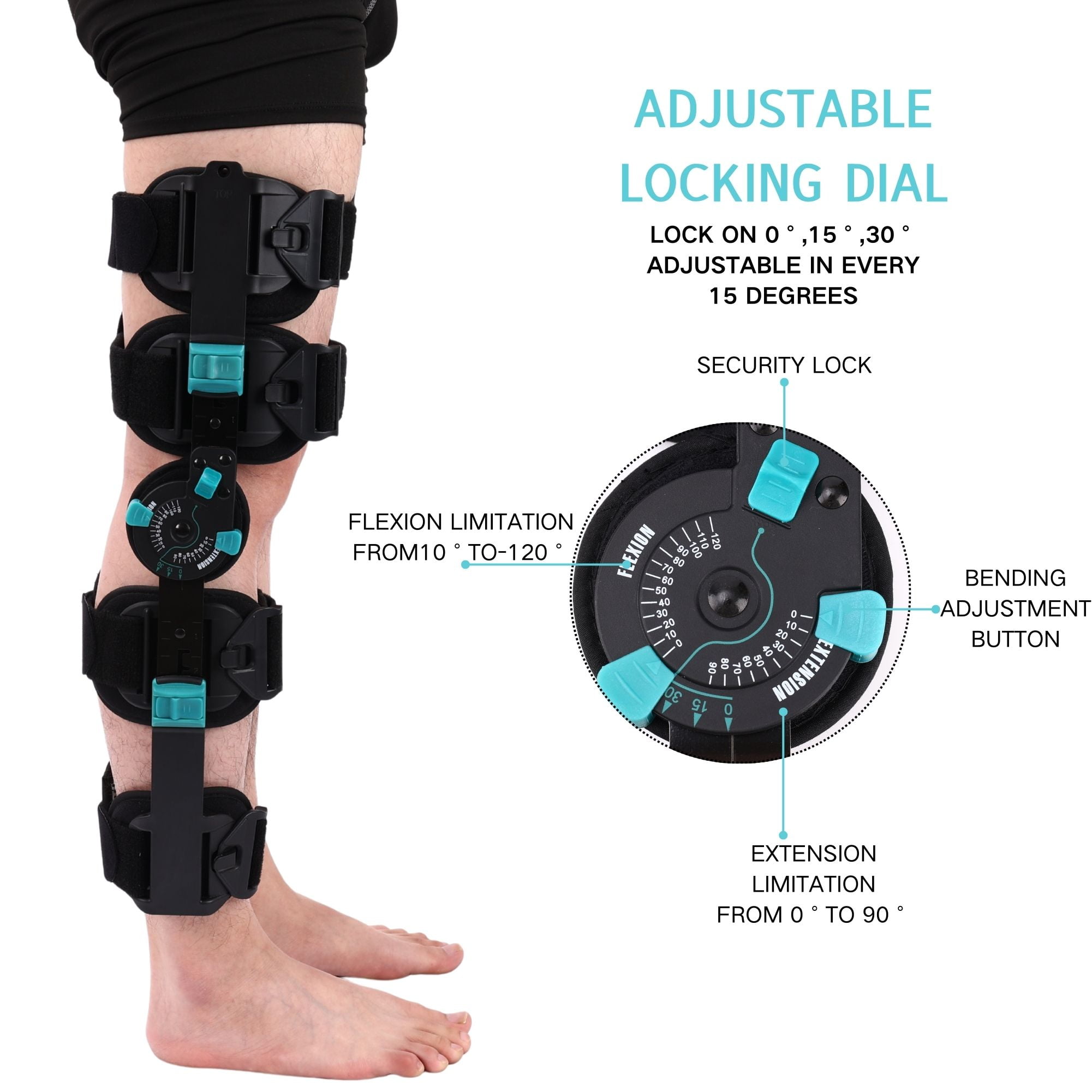 Hinged ROM Knee Brace - Carbon Fiber Post Op Knee Immobilizer Lightweight Adjustable Leg Braces Medical Orthopedic Support for ACL, PCL, MCL Injury & After Surgery for Women & Men