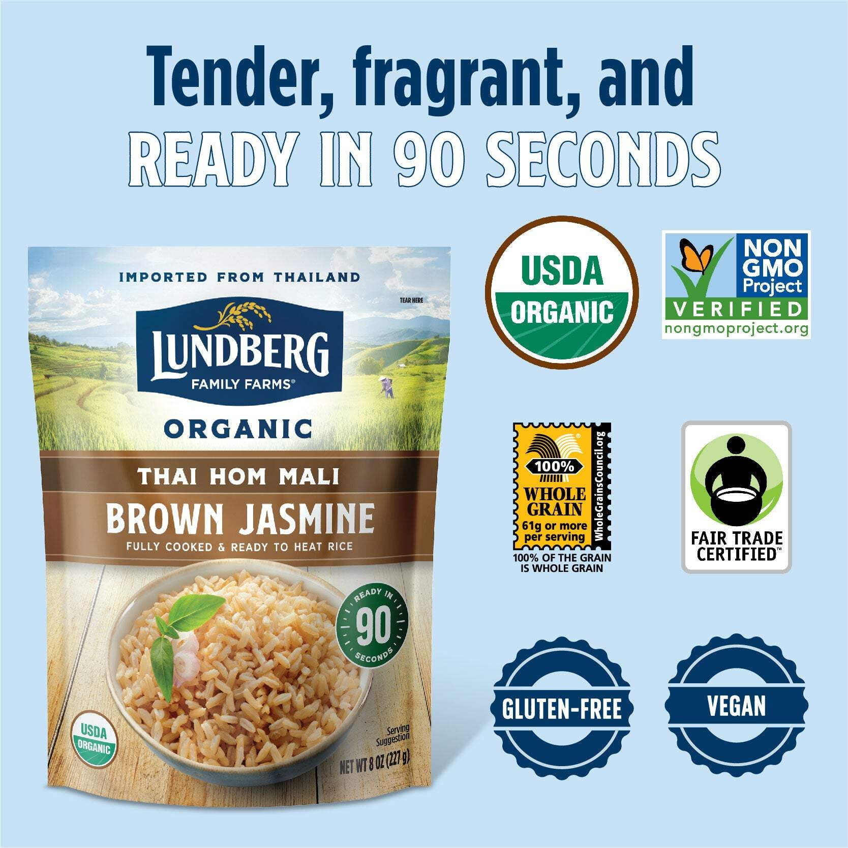Lundberg Family Farms Organic Brown Thai Jasmine 90-Second Rice - 6 ct
