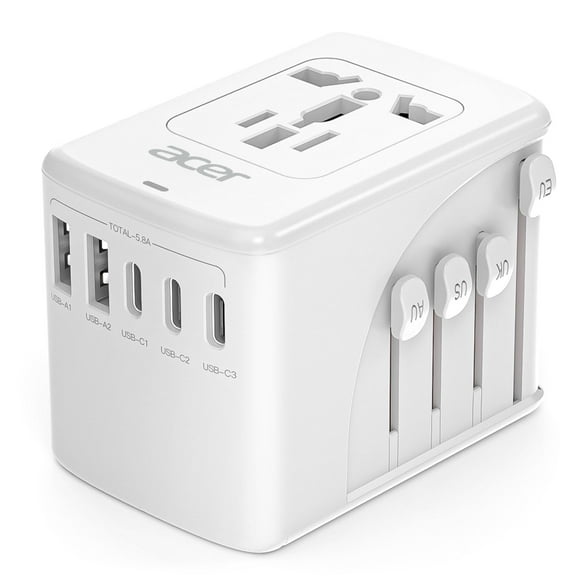 Adaptador de enchufe de viaje Acer Universal con 5 puertos USB 5,8 A, color blanco