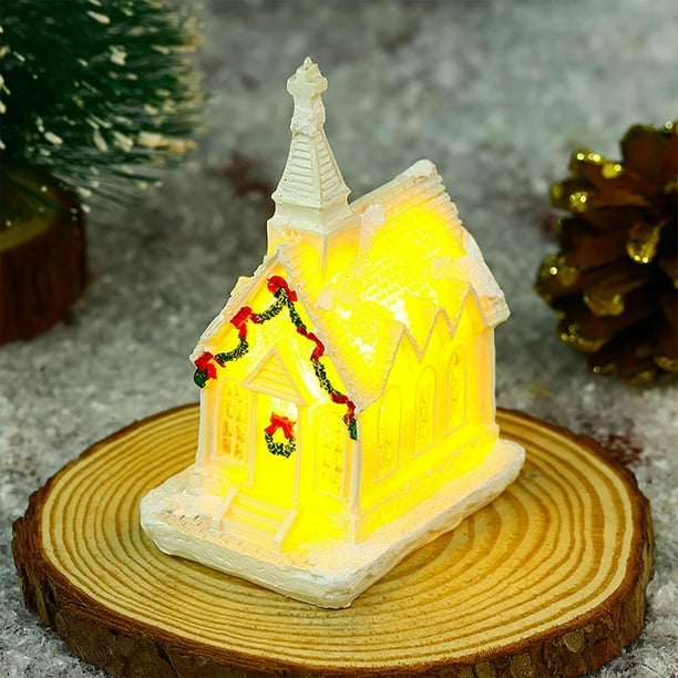 Christmas Winter Village Houses Set LED Lighted DIY Christmas Doll Figurines Christmas Miniature Resin Ornament Kits Christmas Cedar Bare Branch Tree Lamp