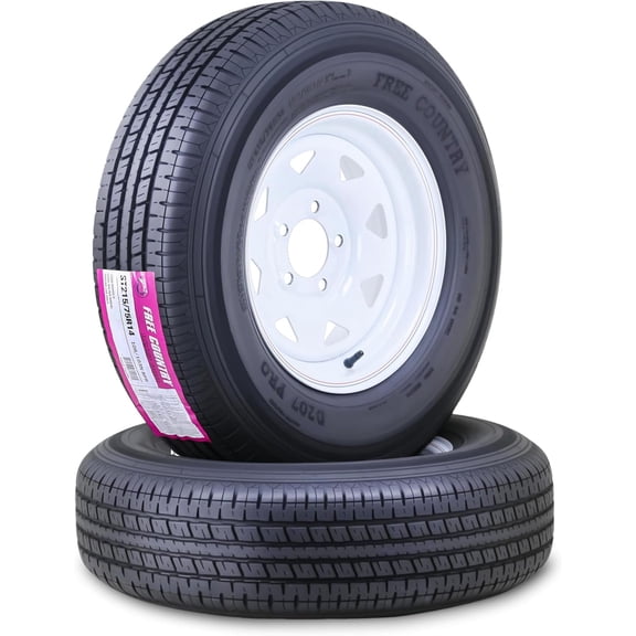 Free Country Trailer Tire Wheel Assembly ST215/75R14 8-Ply D 107N 5 Lug on 4.5" PCD White Spoke Rim ,SET 2